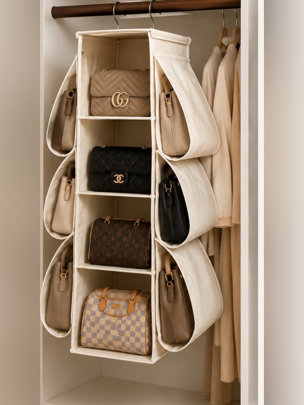 Hanging Closet Organizer with Six Pockets and Four Shelves